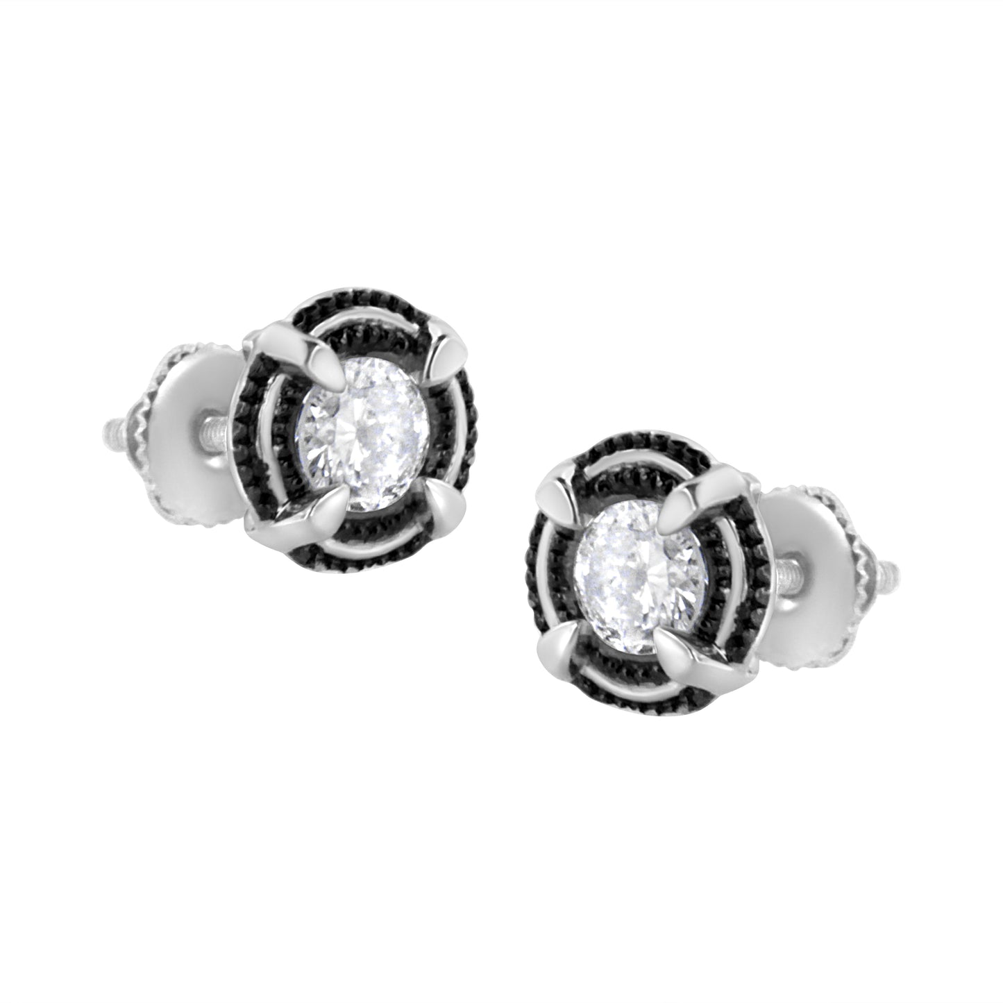 Black rhodium plated .925 silver diamond stud earrings with double halo milgrain pair on Tampa Home & Garden Store