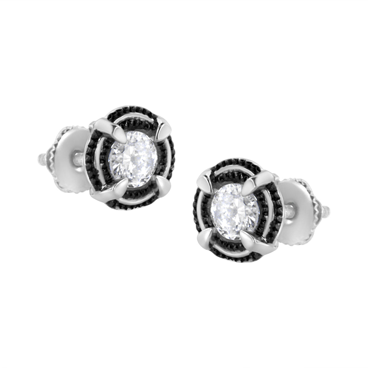 Black rhodium plated .925 silver diamond stud earrings with double halo milgrain pair on Tampa Home & Garden Store