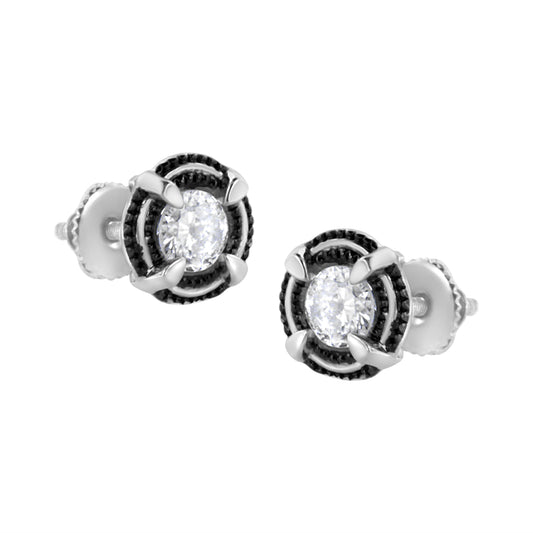 Black rhodium plated .925 silver diamond stud earrings with double halo milgrain pair on Tampa Home & Garden Store