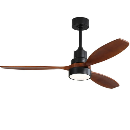 Ceiling fan by Unique Piece Furniture with dark housing, solid wood blades, LED light, remote on Tampa Home & Garden Store