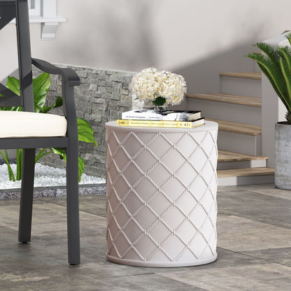 Nautical Rope Outdoor End Table In Antique White