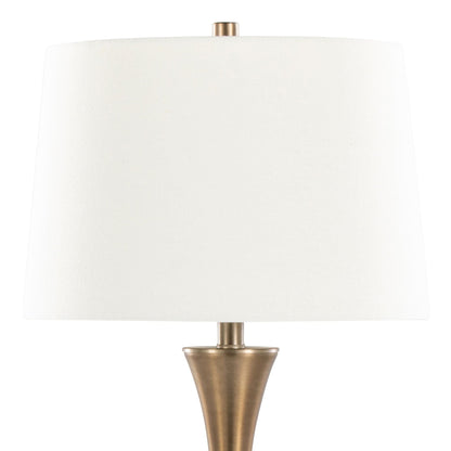 Lenuxe contemporary elegant table lamp set of 2 with white fabric shade and brass-finish base on Tampa Home & Garden Store