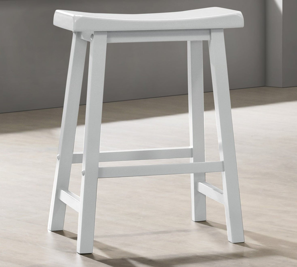 White wooden counter-height stool with square legs and footrest on Tampa Home & Garden Store