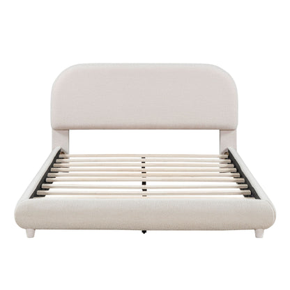 Upholstered platform bed with thick beige frame and curved headboard by HouseOfZazla on Tampa Home & Garden Store
