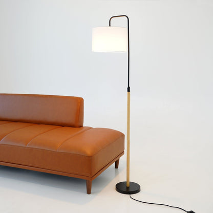Lior arc floor lamp with cylinder shade, black frame, wooden stem HouseOfZazla on Tampa Home & Garden Store