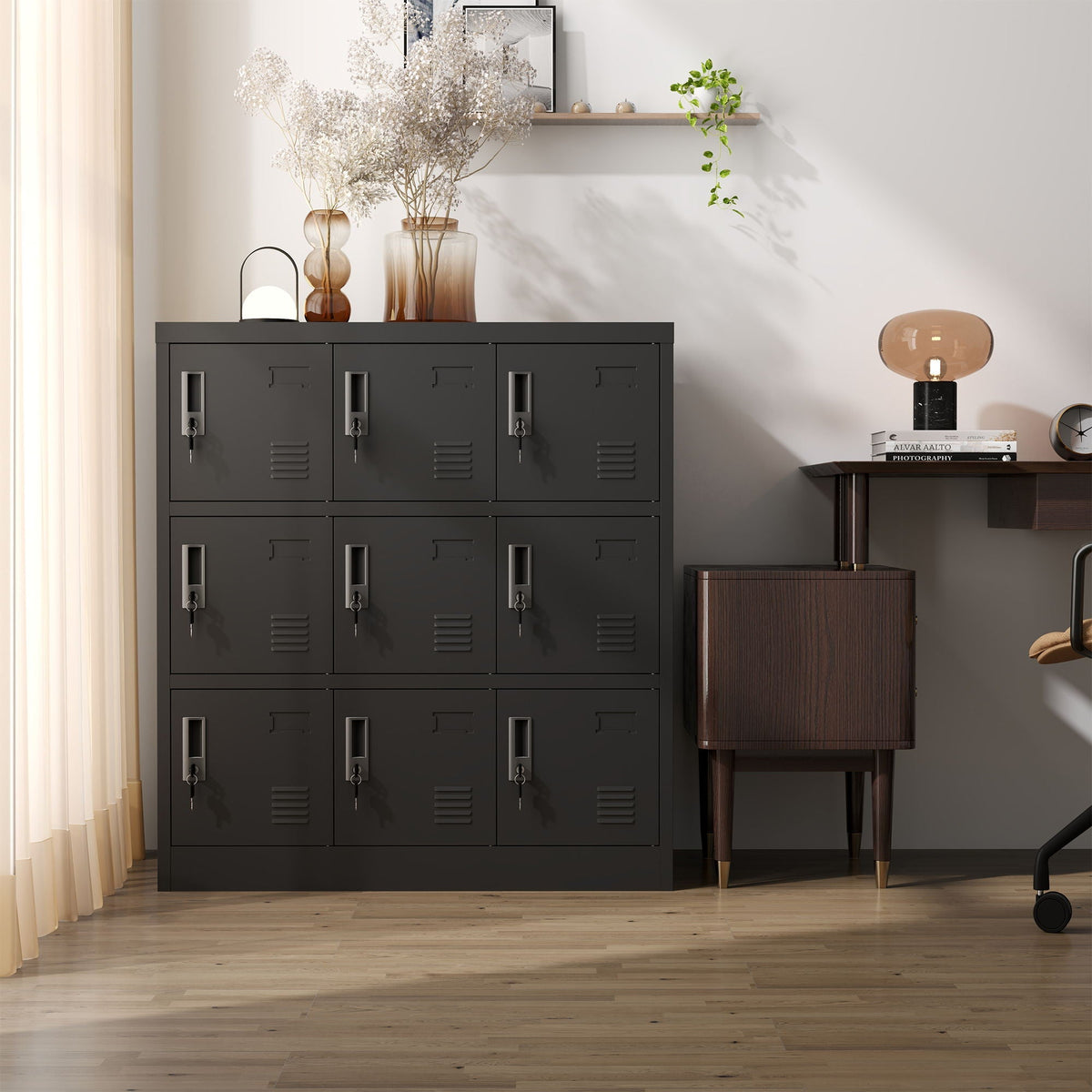 9 Door Employee Storage Locker with Card Slot - Black by HouseOfZazla in modern office on Tampa Home & Garden Store