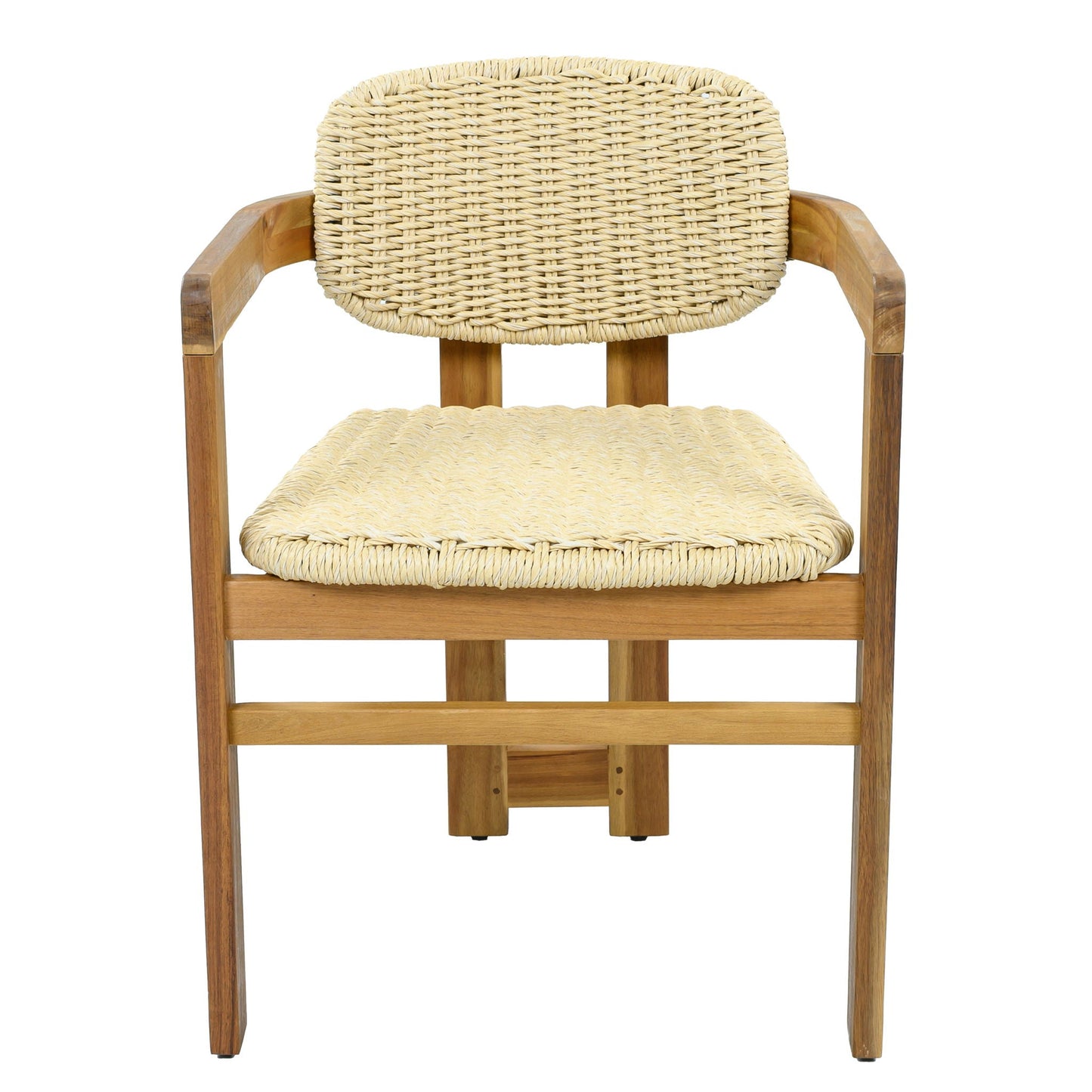 Outdoor Accent Armchairs Set of 2 in natural teak with woven rattan seats by HouseOfZazla on Tampa Home & Garden Store