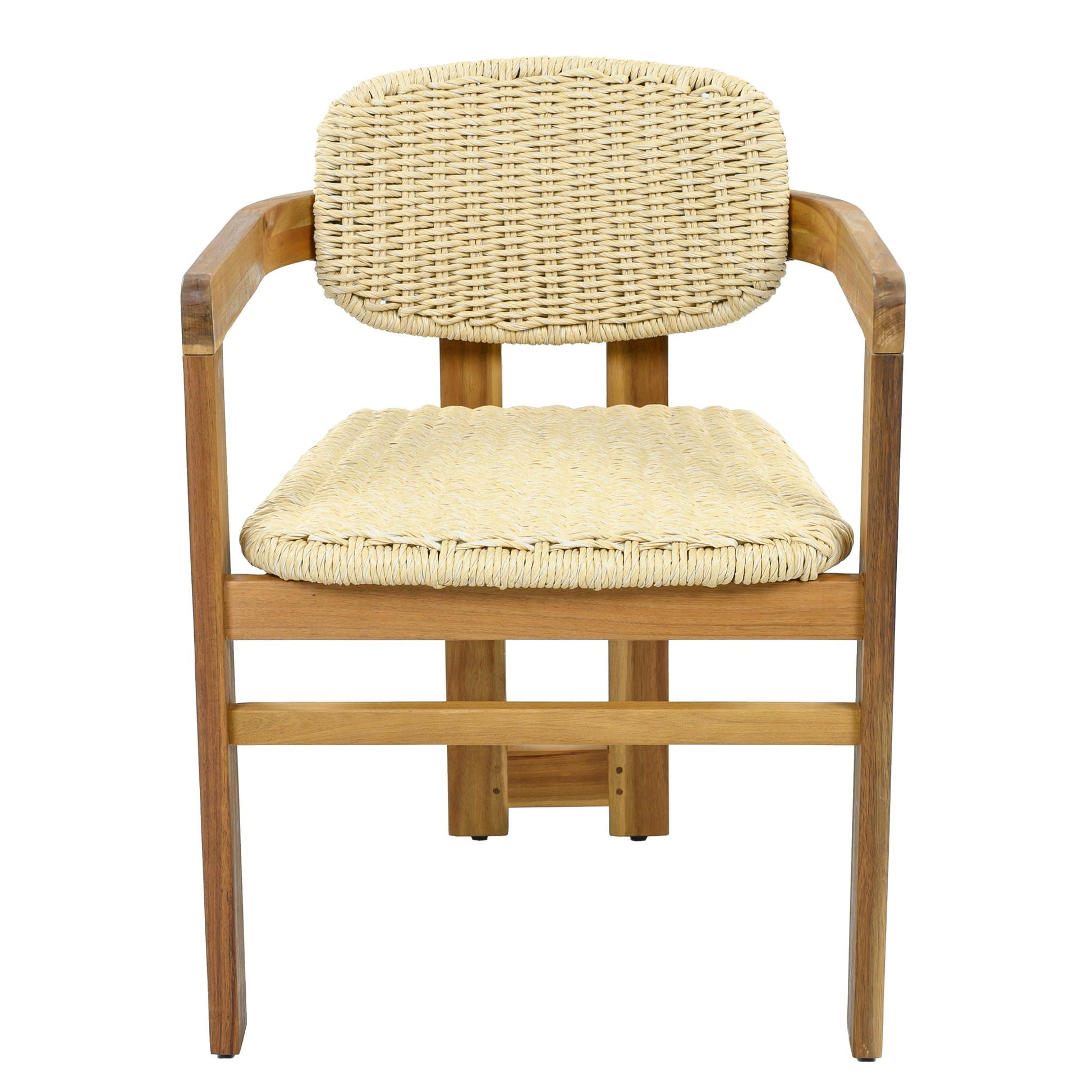 Outdoor Accent Armchairs Set of 2 in natural teak with woven rattan seats by HouseOfZazla on Tampa Home & Garden Store