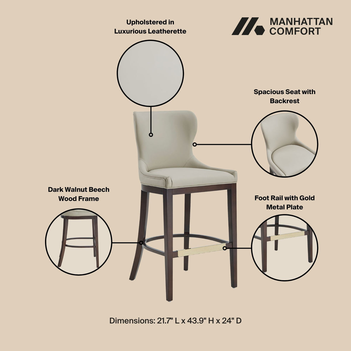 Bar Height Barstool with Backrest by HouseOfZazla in gray leatherette on Tampa Home & Garden Store