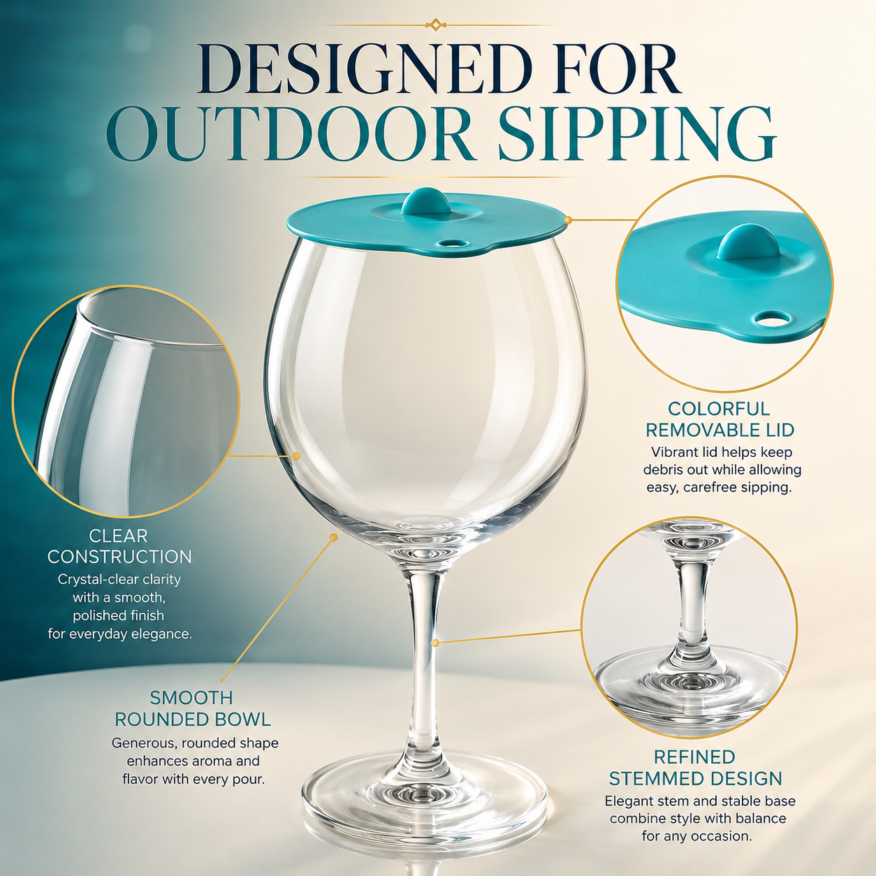 Floating Wine Glasses for Pool Set of 4 with Lids