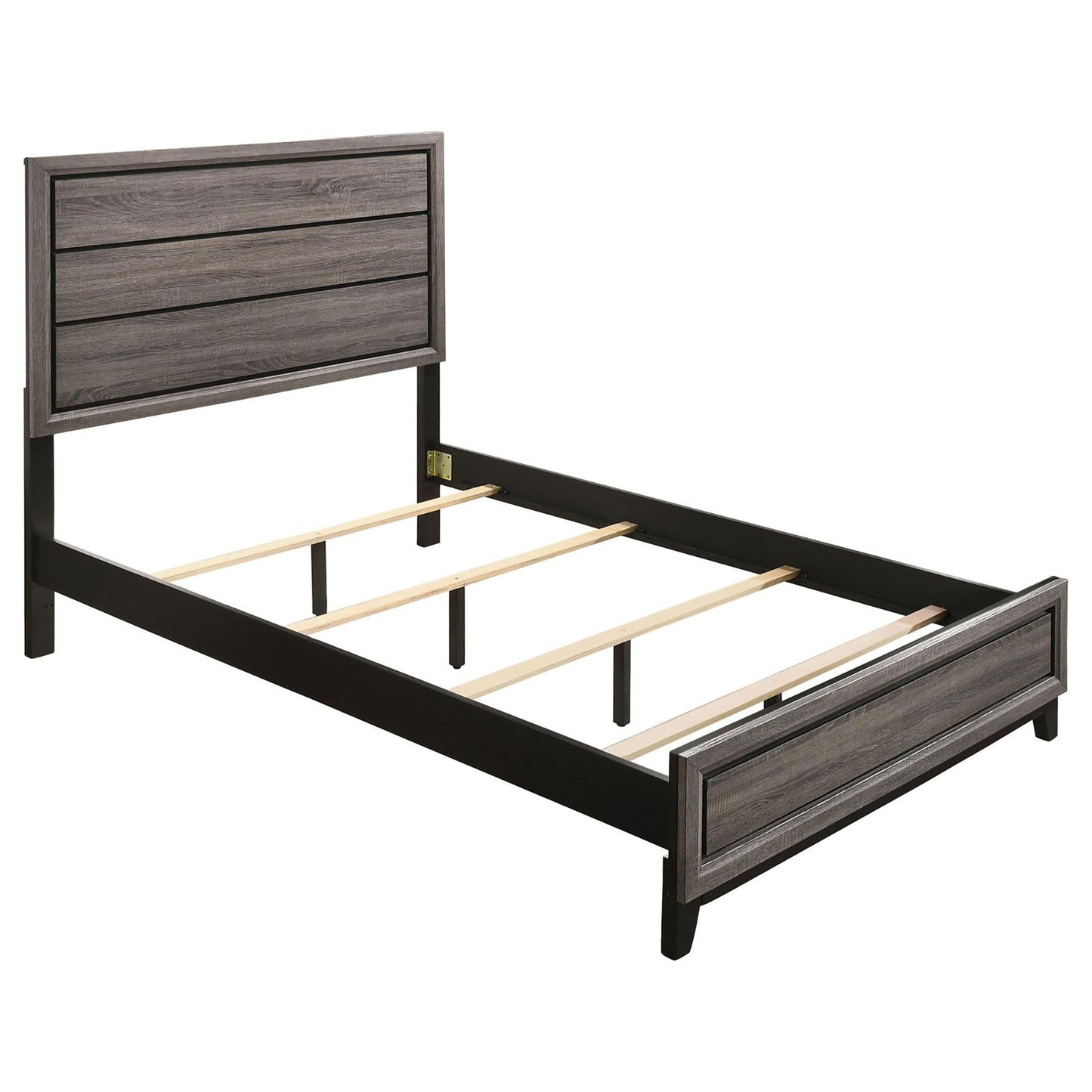 Queen Gray Oak Panel Bed and Black Accents
