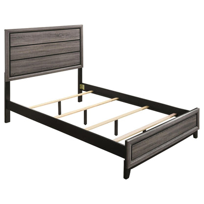 Queen Gray Oak Panel Bed and Black Accents