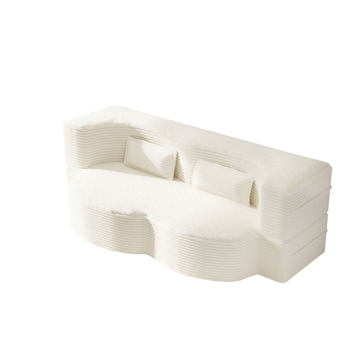 Floor sofa with 2 pillows in cream fabric, convertible twin-size mattress by HouseOfZazla on Tampa Home & Garden Store