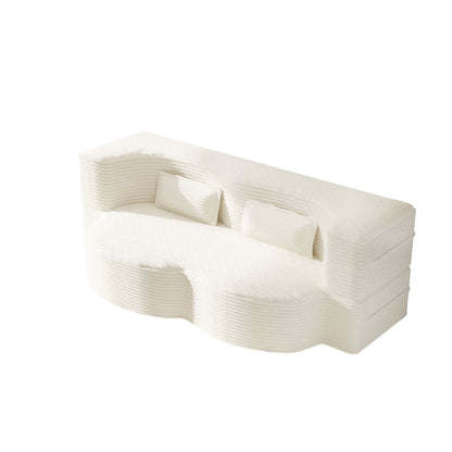 Floor sofa with 2 pillows in cream fabric, convertible twin-size mattress by HouseOfZazla on Tampa Home & Garden Store