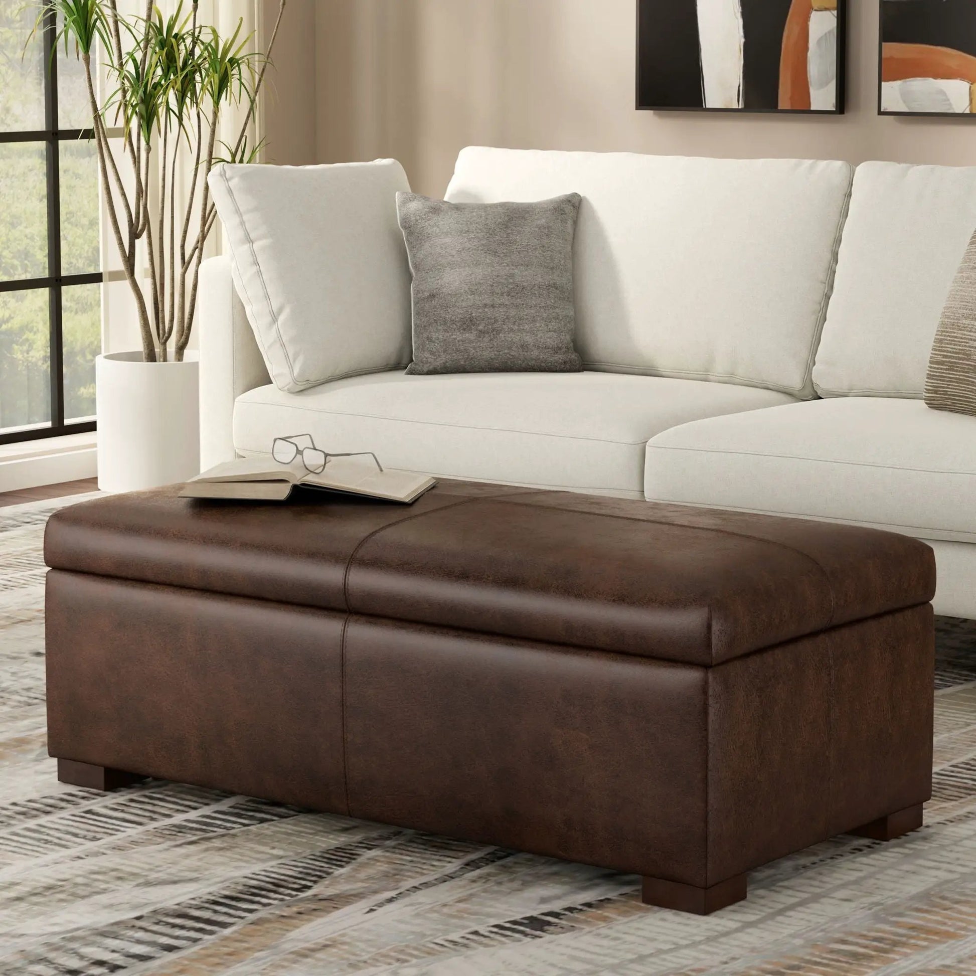 Gabbie Coffee Table Upholstered Storage Ottoman brown leather by Unique Piece Furniture on Tampa Home & Garden Store