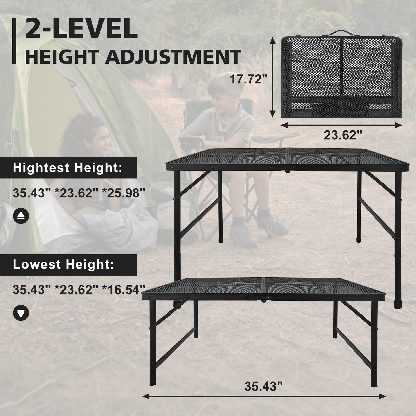 3ft camping table with mesh desktop, black metal frame, lightweight folding table HouseOfZazla on Tampa Home & Garden Store