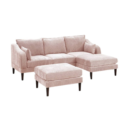 Modular pink L-sectional sofa set with two ottomans by HouseOfZazla in soft velvet fabric on Tampa Home & Garden Store