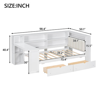 Platform bed with white finish featuring built-in shelves, drawers and desk by HouseOfZazla on Tampa Home & Garden Store