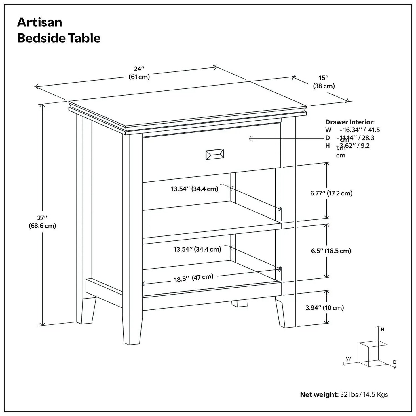 Artisan Handcrafted Bedside Table with Drawer