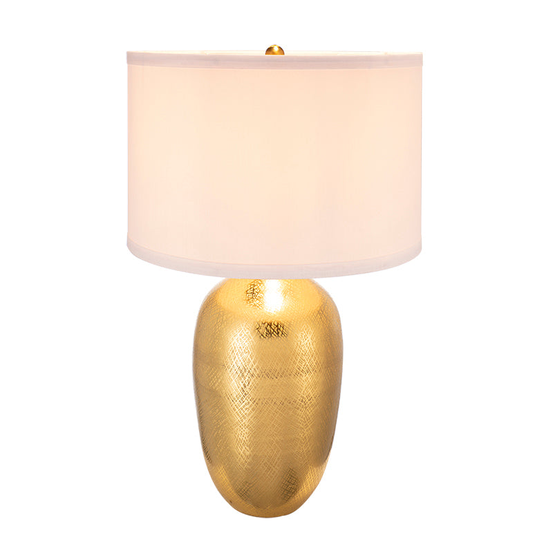 Table lamp gold round aluminum base with white fabric shade, HouseOfZazla on Tampa Home & Garden Store