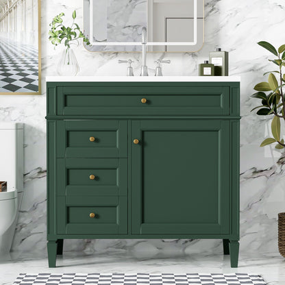 36in green bathroom vanity with ceramic sink, storage drawers, chrome faucet on Tampa Home & Garden Store