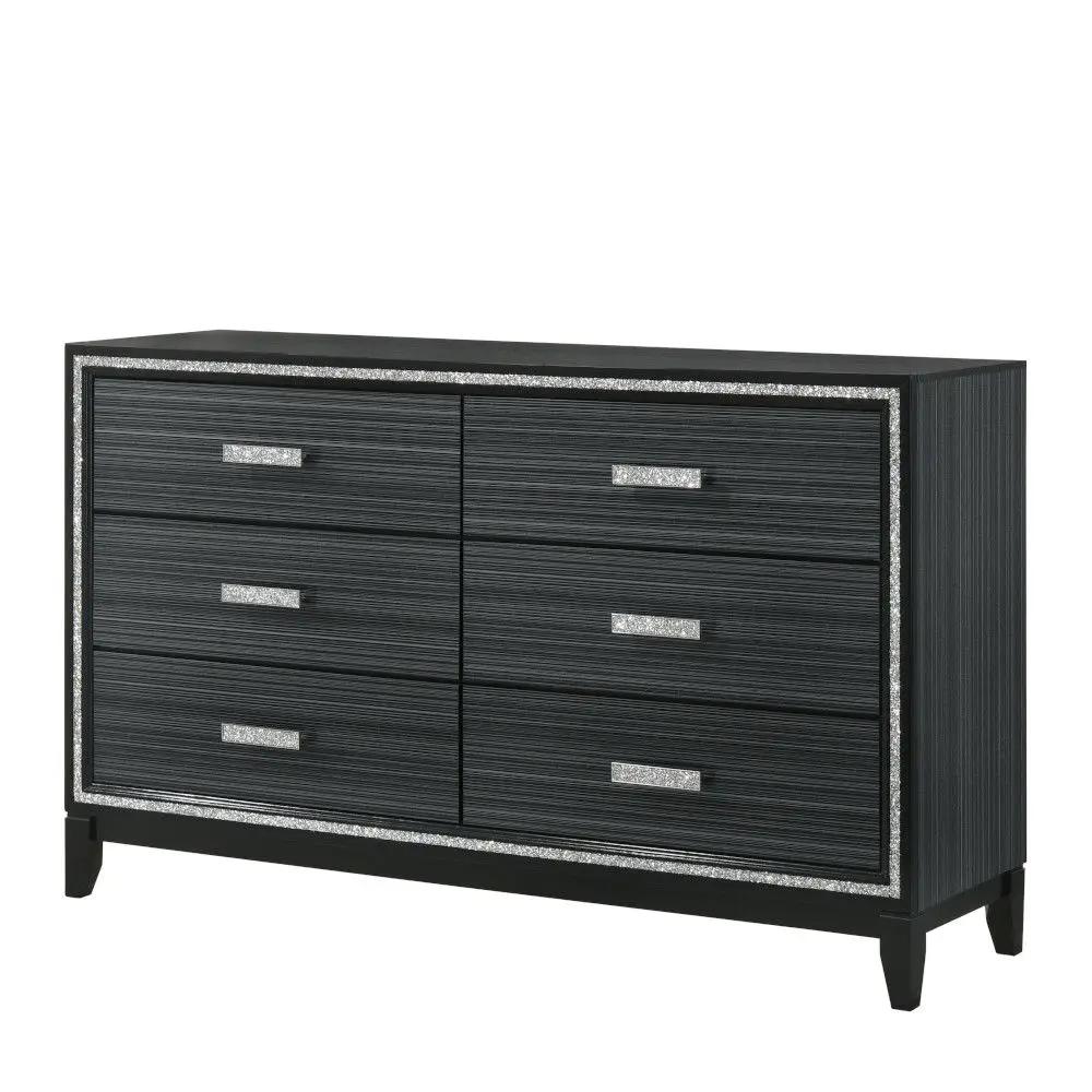 Haiden Dresser with Silver Trim Six Drawers