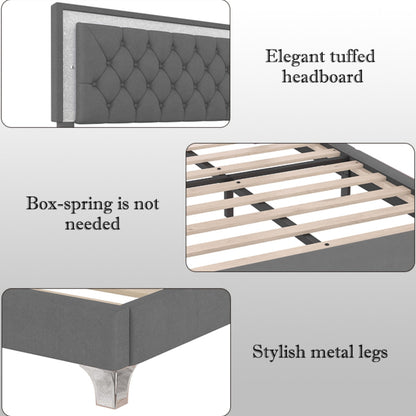 3-Piece Queen upholstered bed set with tufted gray headboard and two nightstands by HouseOfZazla on Tampa Home & Garden Store