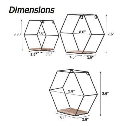 Hexagonal Wall Shelves Set of 3 in Black