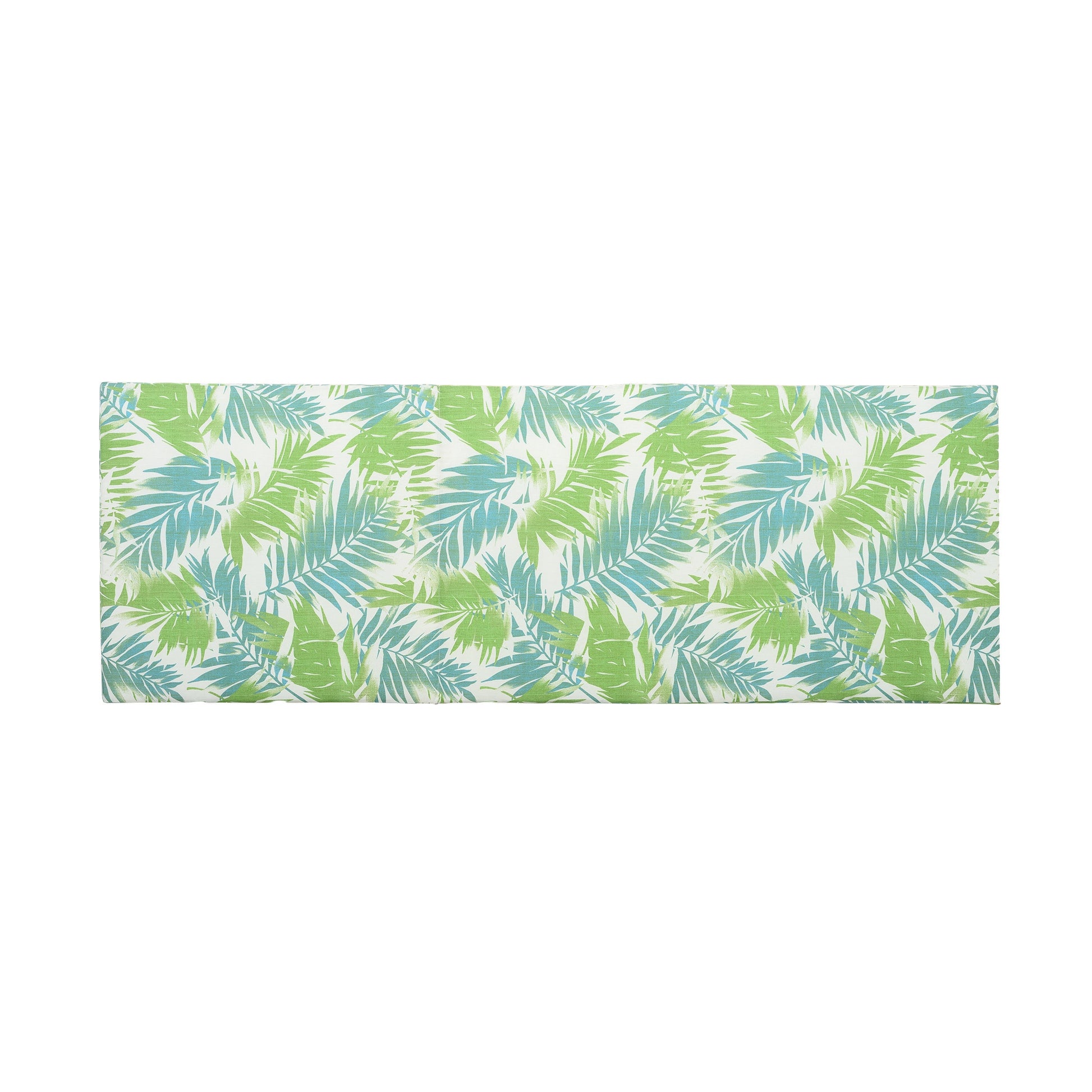 Outdoor chaise lounge cushion palm leaf print in green/blue fabric on Tampa Home & Garden Store