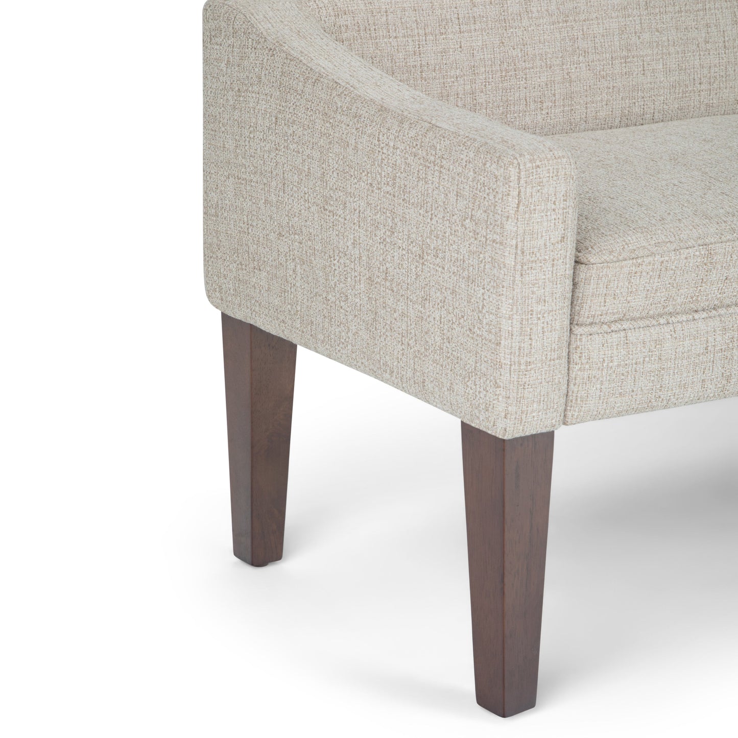 Parris Upholstered Bench - Platinum beige textured fabric with dark wood legs on Tampa Home & Garden Store