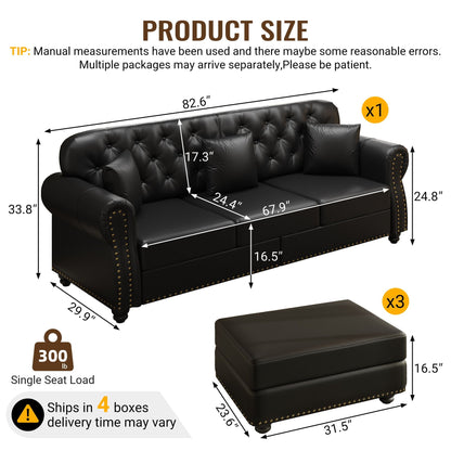Upholstered Sofa with Nailhead and Ottoman