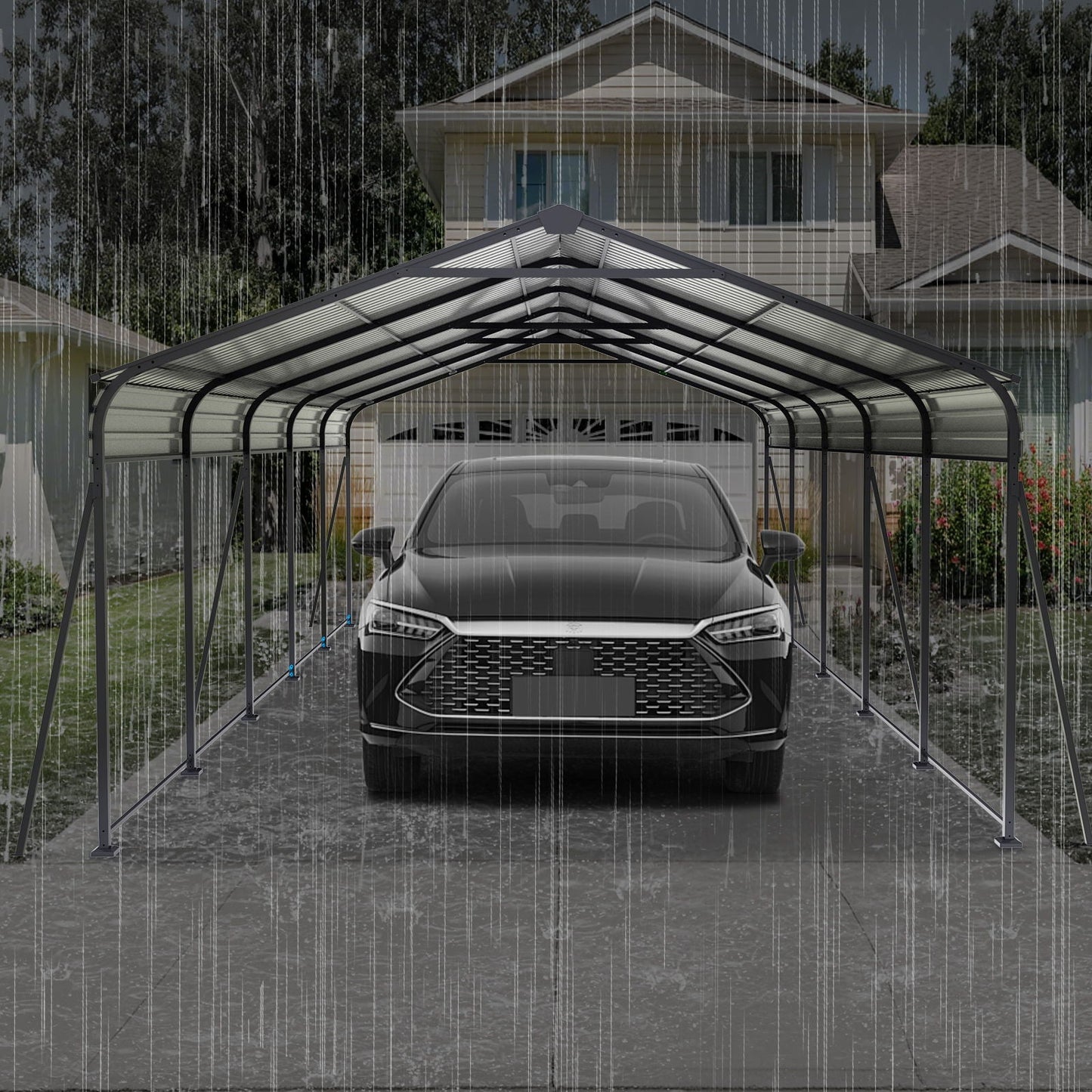 Heavy Duty Galvanized Carport 13x26.5 Ft Gray
