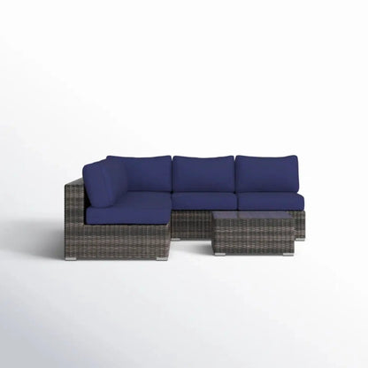 Seating Set With Cushions in handcrafted wicker design, 4-piece outdoor set with navy blue cushions on Tampa Home & Garden Store
