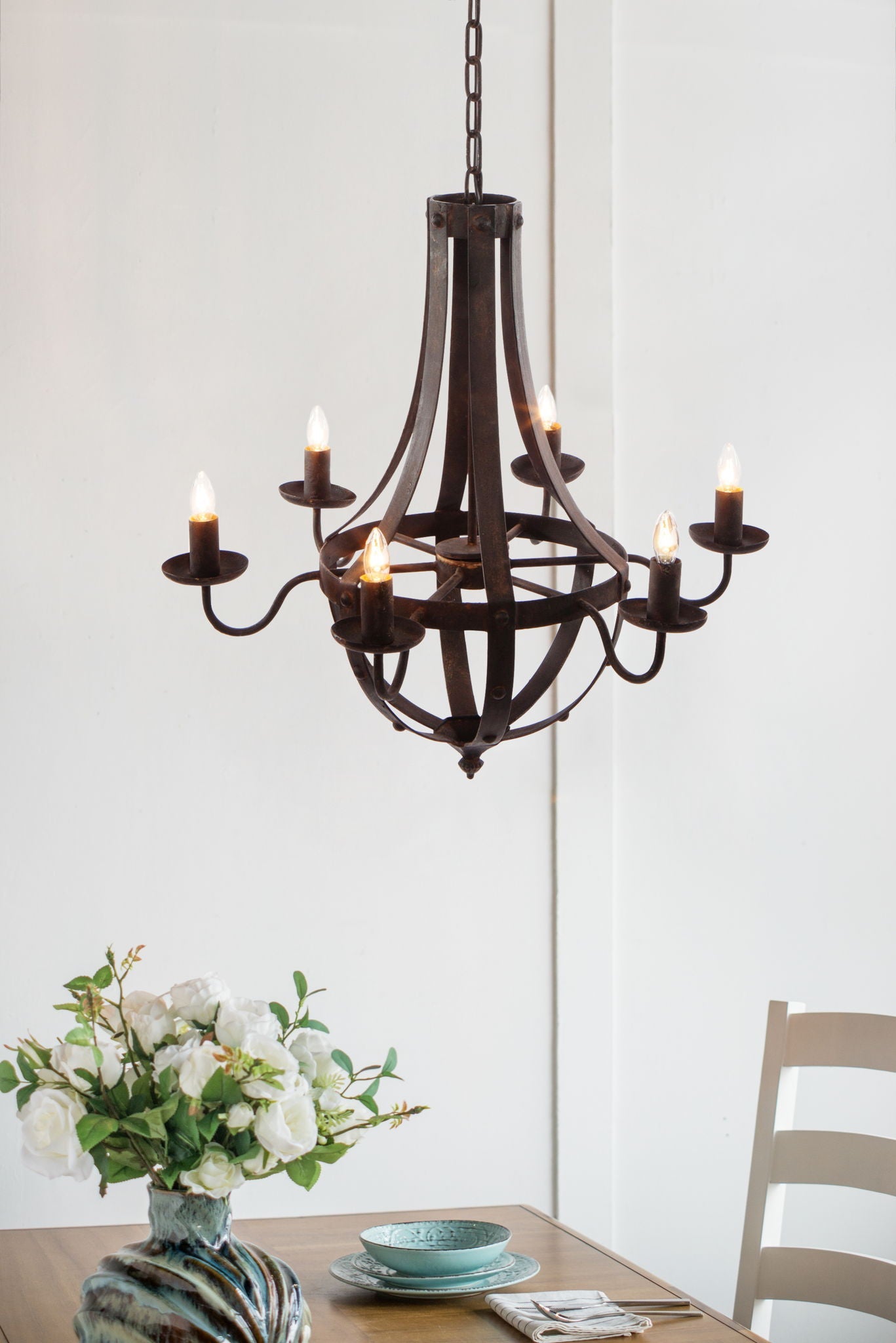 Antique 6 Light Black Iron Chandelier for Home