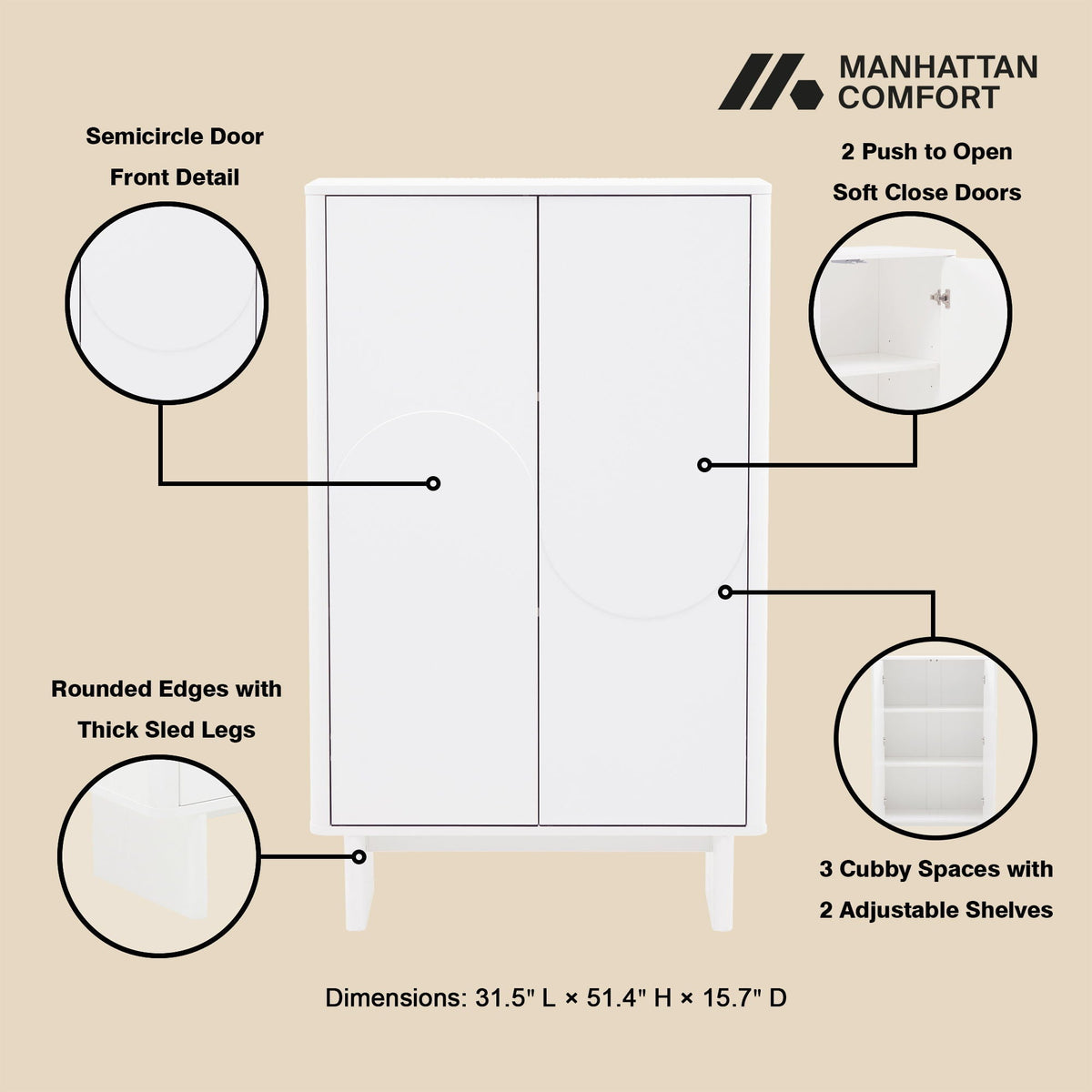 Accent Cabinet by HouseOfZazla, white finish with soft-close doors and adjustable shelves on Tampa Home & Garden Store