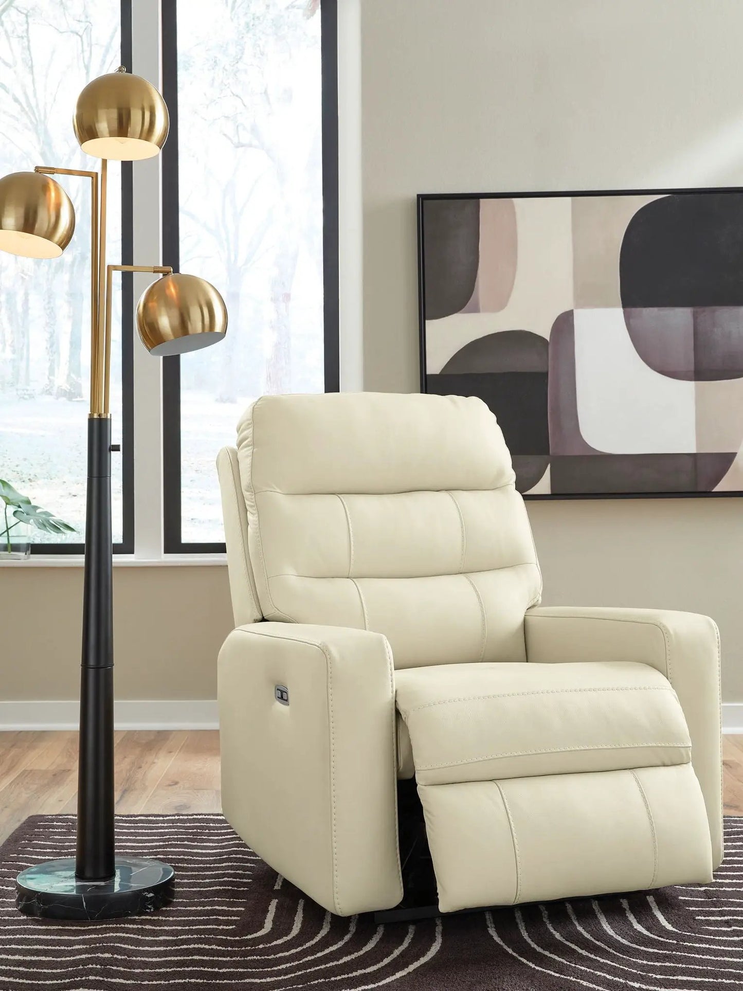 Pennacle Pier power recliner with adjustable headrest in cream leather by Unique Piece Furniture on Tampa Home & Garden Store