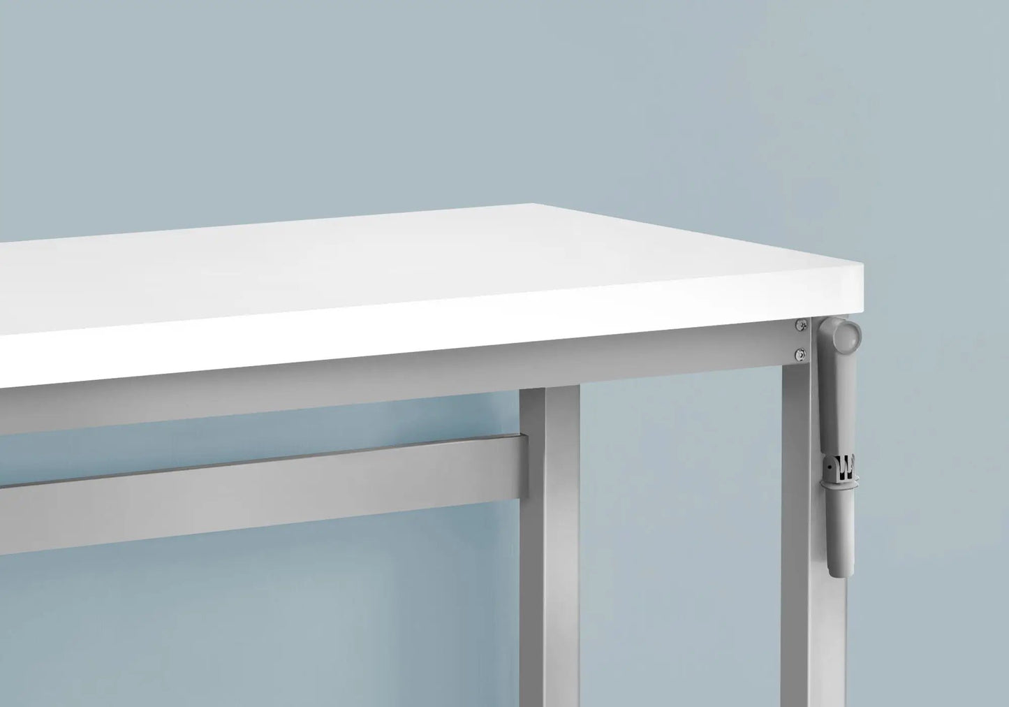 Computer desk white top with silver metal frame, adjustable standing desk on Tampa Home & Garden Store