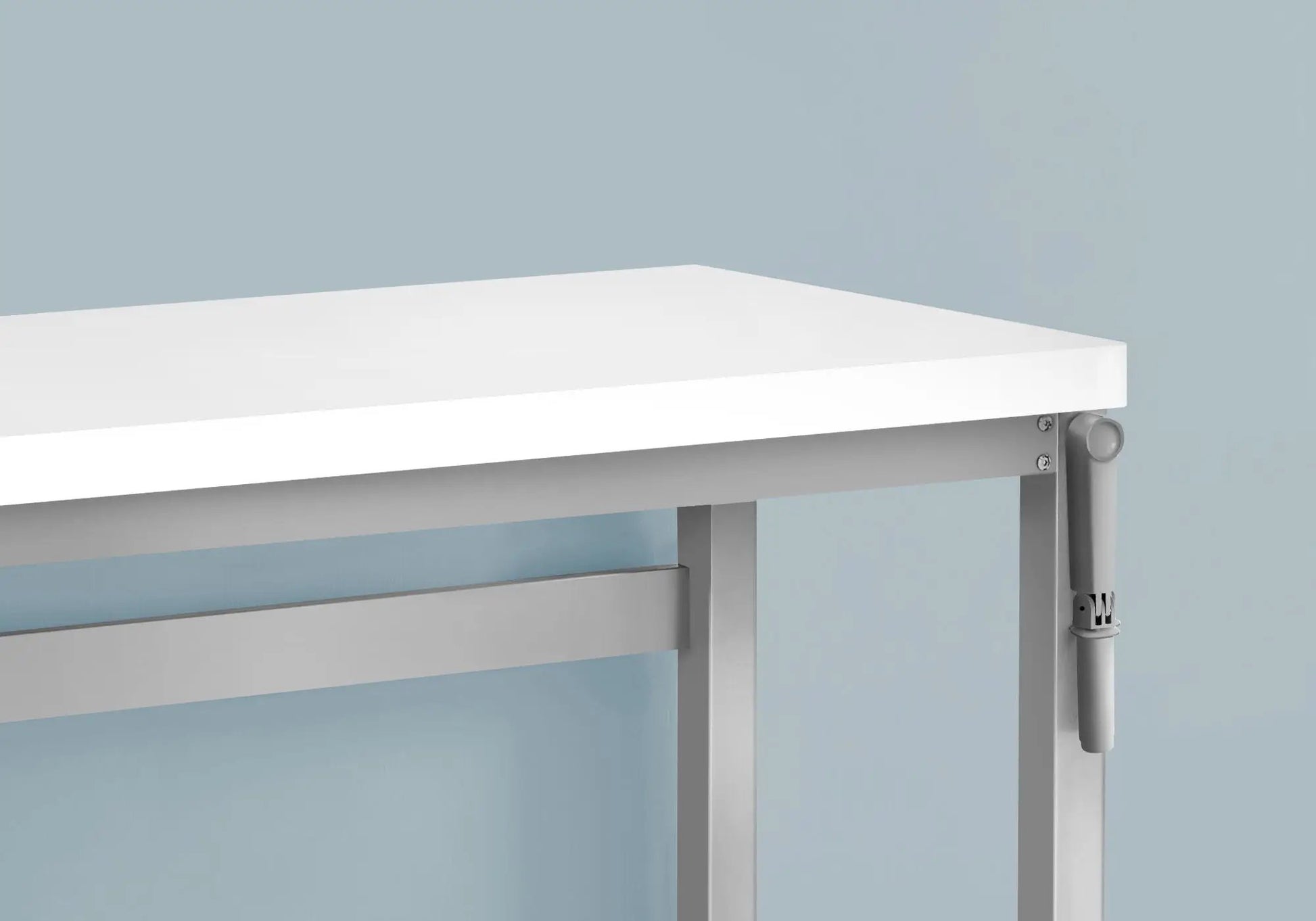 Computer desk white top with silver metal frame, adjustable standing desk on Tampa Home & Garden Store