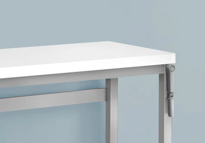 Computer desk white top with silver metal frame, adjustable standing desk on Tampa Home & Garden Store