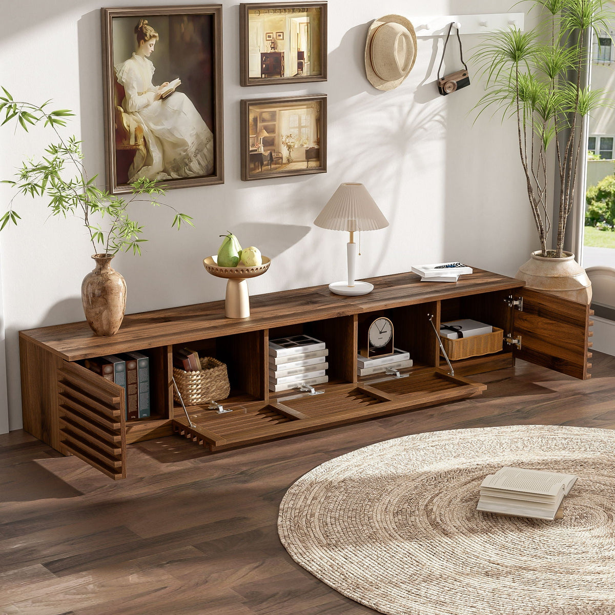 Walnut TV Stand by HouseOfZazla with cable management and soft-closing hinges on Tampa Home & Garden Store