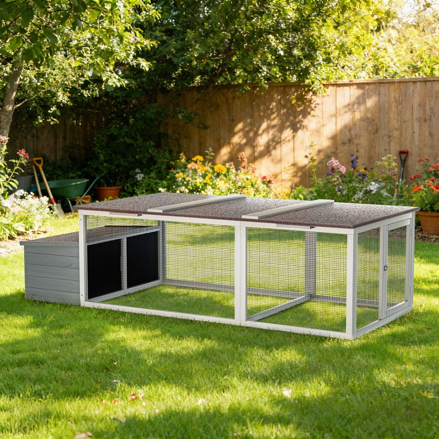 Large chicken coop with 20.93 sq ft run, white and gray wood-and-wire enclosure by HouseOfZazla on Tampa Home & Garden Store