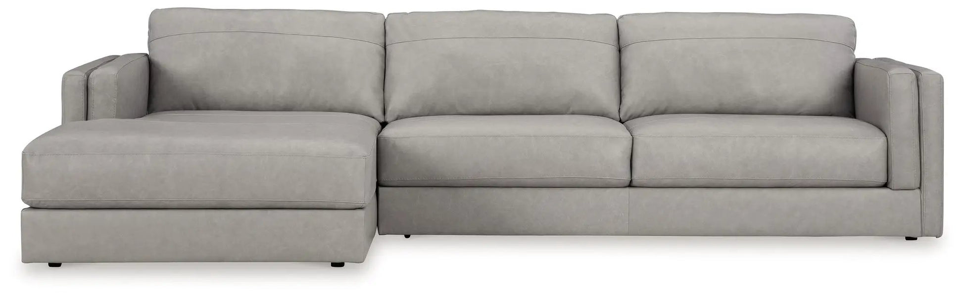 Amiata sectional sofa by Unique Piece Furniture, light gray faux leather with left chaise on Tampa Home & Garden Store