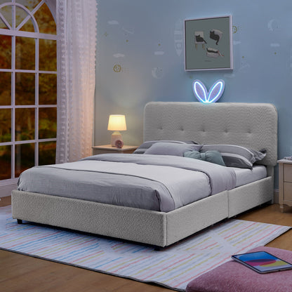 Upholstered Bed with Rabbit Ear and Led Drawers