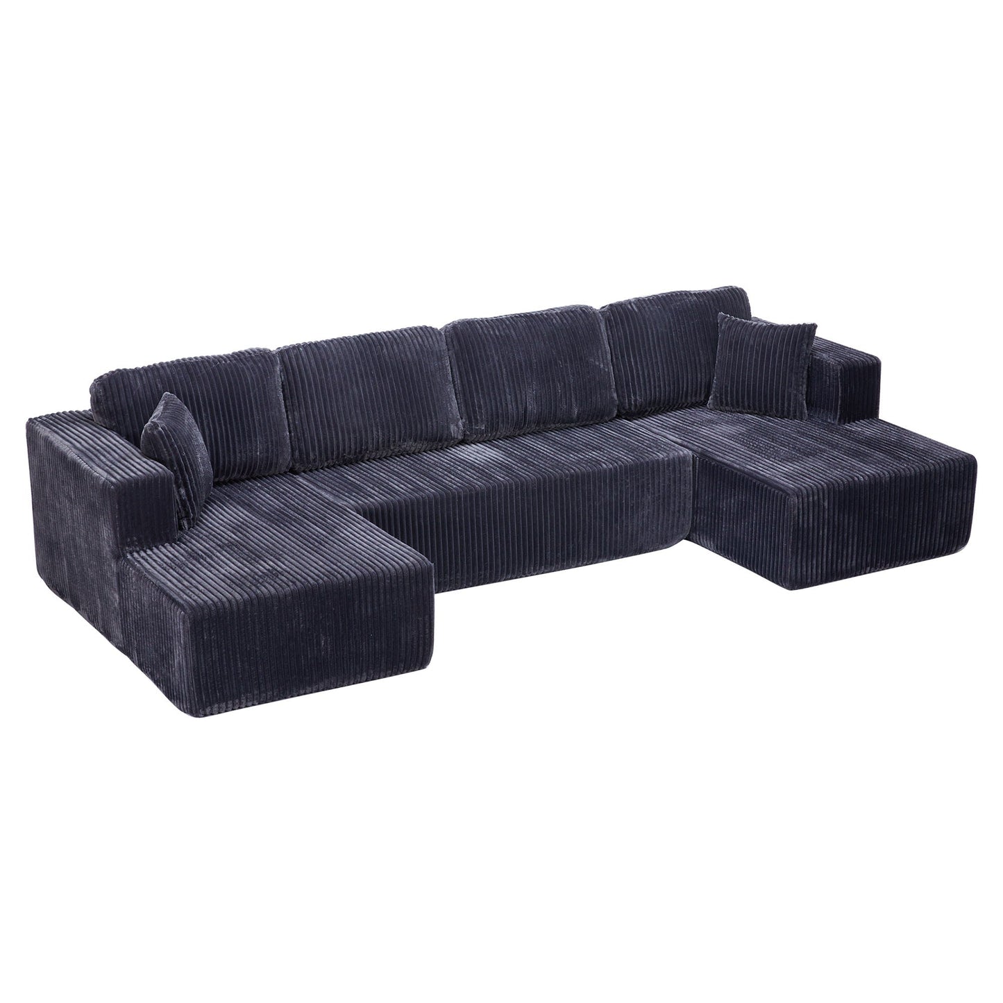 U-shape modular stationary sectional sofa in dark navy corduroy fabric, living room staple on Tampa Home & Garden Store
