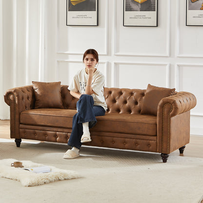 Tech Fabric Chesterfield Sofa with Rolled Arms