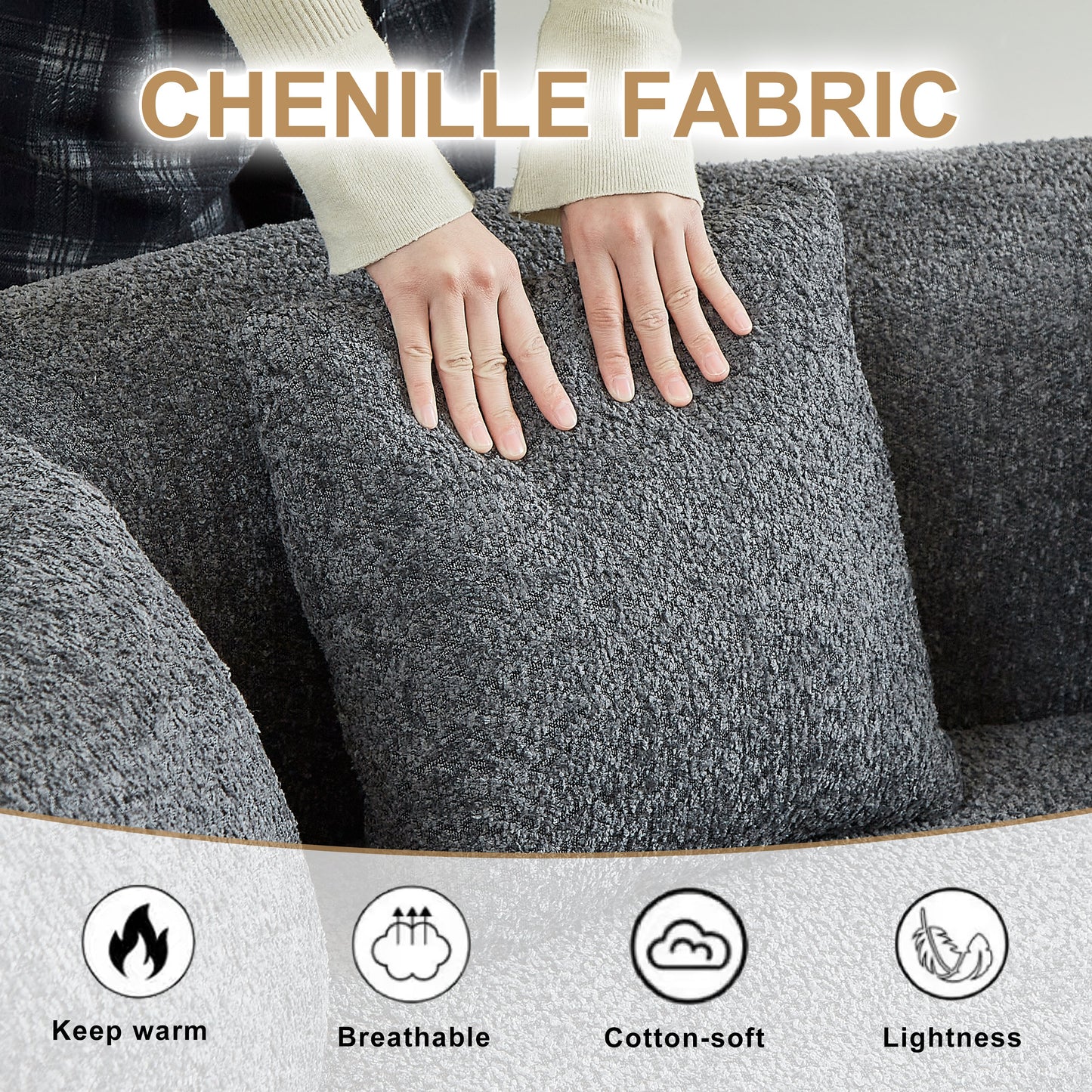 Curved Sectional Sofa in gray chenille fabric by HouseOfZazla, oversized modern design on Tampa Home & Garden Store