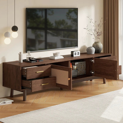 70in dark brown TV stand with doors and four drawers, cable holes, Unique Piece Furniture on Tampa Home & Garden Store