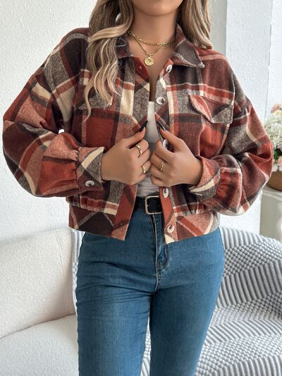Classic Plaid Button Up Long Sleeve Jacket red-brown flannel, women's plaid coat Coats & Jackets on Tampa Home & Garden Store