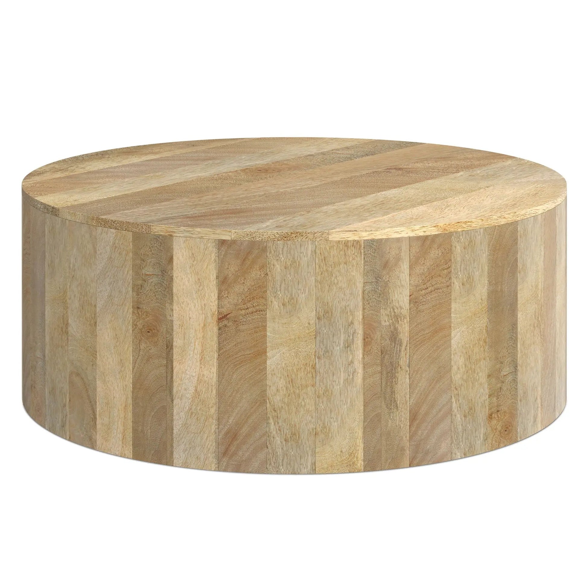 Millbury Drum Coffee Table Natural by Unique Piece Furniture, round drum with patchwork top on Tampa Home & Garden Store