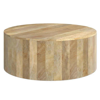 Millbury Drum Coffee Table Natural by Unique Piece Furniture, round drum with patchwork top on Tampa Home & Garden Store